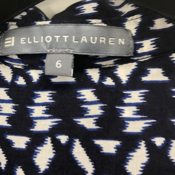 Elliott Lauren Ikat Print Blouse Navy & White Sz 6 - Picture 12 of 13